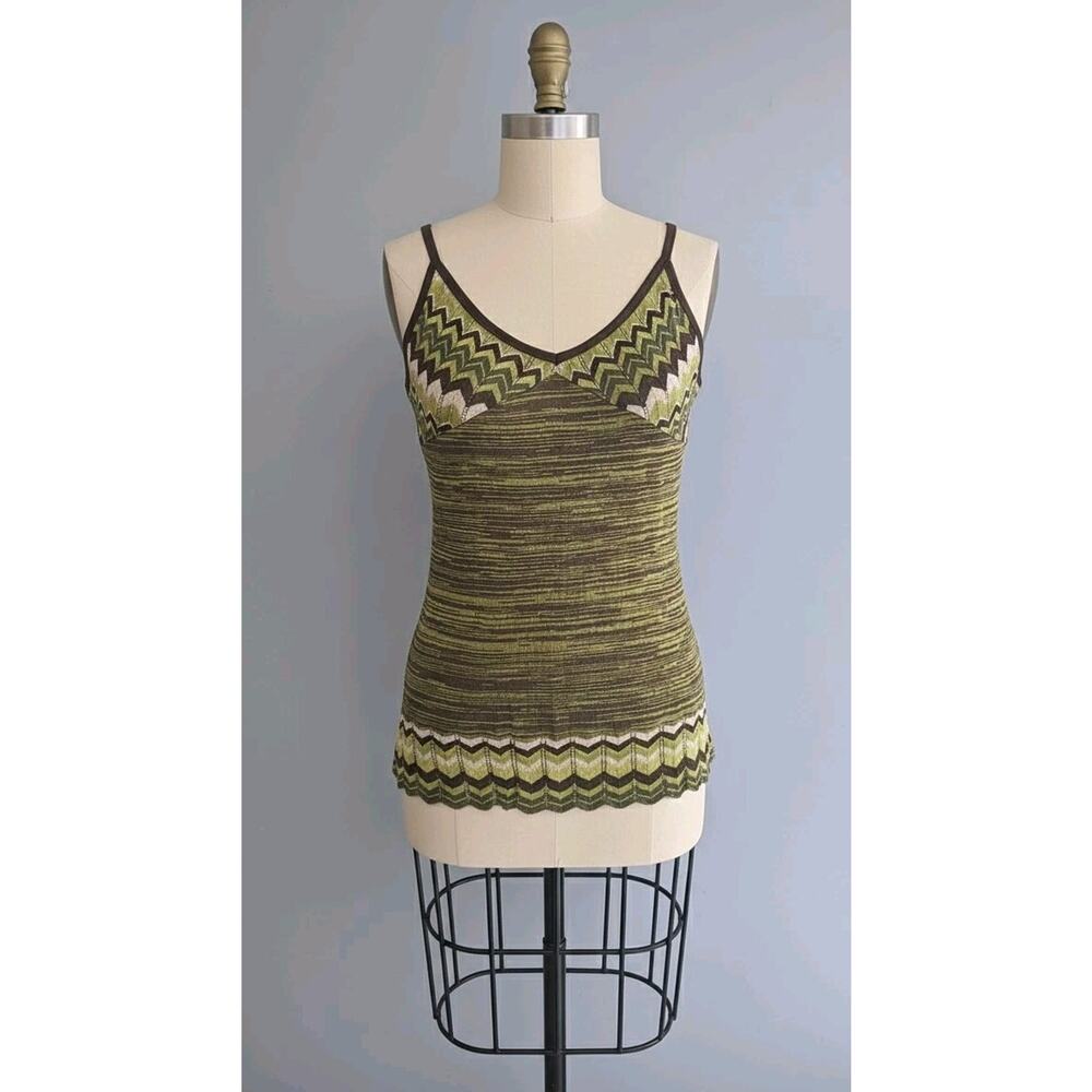 NWT Vintage Maurices Y2K Green Preppy Babydoll Striped Tank Top Womans Size XL